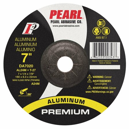 PEARL Premium DC Grinding Wheel For Aluminum 7 x 1/4 x 7/8 AL24M T-27 DA7020